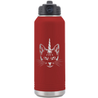 Laser etched maroon 32 oz vacuum insulated water bottle with 'Caticorn' design