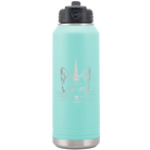 Laser etched teal 32 oz vacuum insulated water bottle with 'Caticorn' design