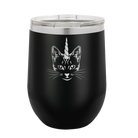Laser etched black 12 oz vacuum insulated wine cup with 'Caticorn' design