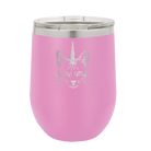 Laser etched light purple 12 oz vacuum insulated wine cup with 'Caticorn' design