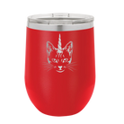 Laser etched red 12 oz vacuum insulated wine cup with 'Caticorn' design