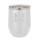 Laser etched white 12 oz vacuum insulated wine cup with 'Caticorn' design