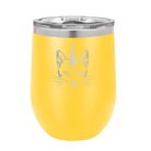 Laser etched yellow 12 oz vacuum insulated wine cup with 'Caticorn' design