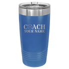 Personalized royal blue 20 oz vacuum insulated tumbler with 'Coach Baseball' design