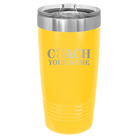 Personalized yellow 20 oz vacuum insulated tumbler with 'Coach Baseball' design