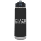 Personalized black 20 oz vacuum insulated water bottle with 'Coach Baseball' design