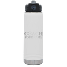 Personalized white 20 oz vacuum insulated water bottle with 'Coach Baseball' design
