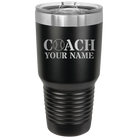 Personalized black 30 oz vacuum insulated tumbler with 'Coach Baseball' design
