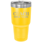 Personalized yellow 30 oz vacuum insulated tumbler with 'Coach Baseball' design