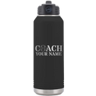 Personalized black 32 oz vacuum insulated water bottle with 'Coach Baseball' design