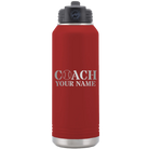 Personalized maroon 32 oz vacuum insulated water bottle with 'Coach Baseball' design