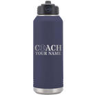 Personalized navy 32 oz vacuum insulated water bottle with 'Coach Baseball' design