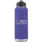 Personalized purple 32 oz vacuum insulated water bottle with 'Coach Baseball' design