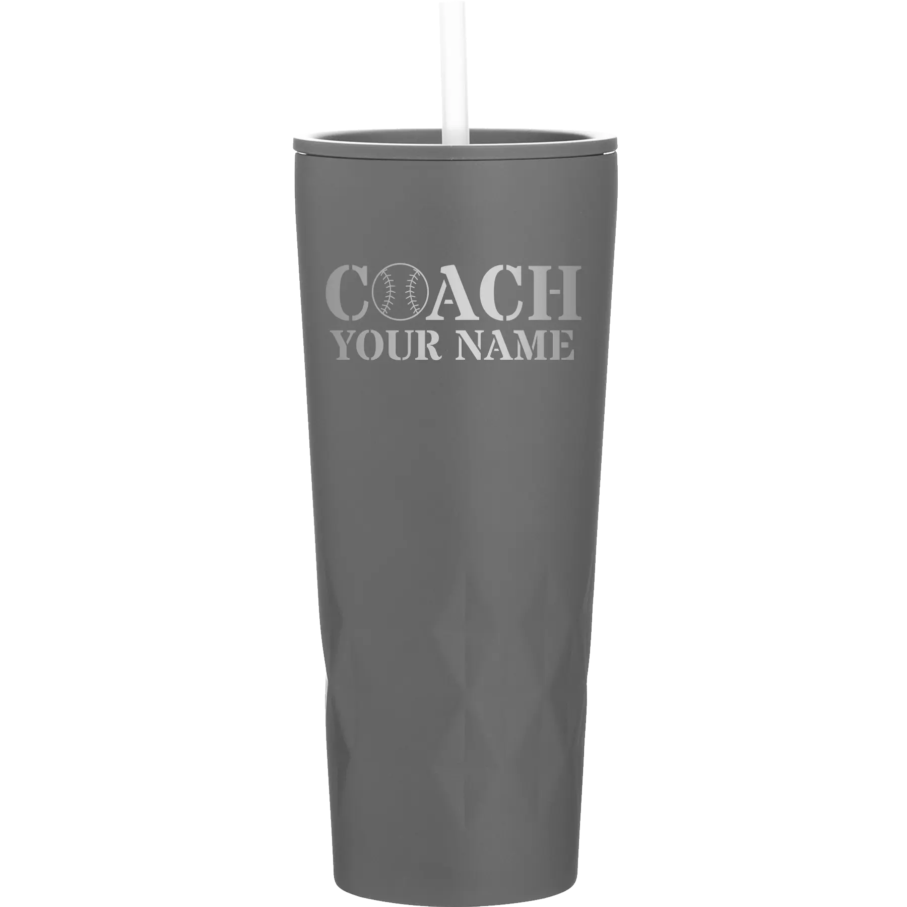 Personalized slate 20 oz vacuum insulated tumbler with 'Coach Baseball' design