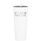 Personalized white 20 oz vacuum insulated tumbler with 'Coach Baseball' design