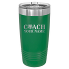 Personalized green 20 oz vacuum insulated tumbler with 'Coach Cheer' design