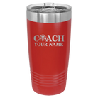 Personalized red 20 oz vacuum insulated tumbler with 'Coach Cheer' design