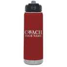 Personalized maroon 20 oz vacuum insulated water bottle with 'Coach Cheer' design