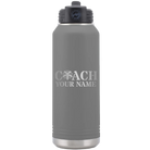 Personalized dark gray 32 oz vacuum insulated water bottle with 'Coach Cheer' design