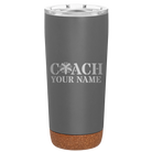 Personalized storm gray 20 oz vacuum insulated tumbler with 'Coach Cheer' design