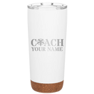 Personalized white 20 oz vacuum insulated tumbler with 'Coach Cheer' design