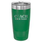 Personalized green 20 oz vacuum insulated tumbler with 'Coach Golf' design