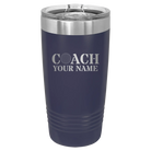 Personalized navy 20 oz vacuum insulated tumbler with 'Coach Golf' design