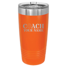 Personalized orange 20 oz vacuum insulated tumbler with 'Coach Golf' design