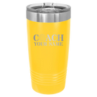 Personalized yellow 20 oz vacuum insulated tumbler with 'Coach Golf' design