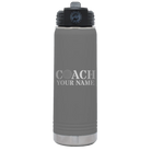 Personalized dark gray 20 oz vacuum insulated water bottle with 'Coach Golf' design