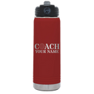 Personalized maroon 20 oz vacuum insulated water bottle with 'Coach Golf' design