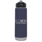 Personalized navy 20 oz vacuum insulated water bottle with 'Coach Golf' design