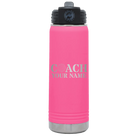 Personalized pink 20 oz vacuum insulated water bottle with 'Coach Golf' design