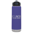Personalized purple 20 oz vacuum insulated water bottle with 'Coach Golf' design