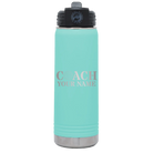 Personalized teal 20 oz vacuum insulated water bottle with 'Coach Golf' design