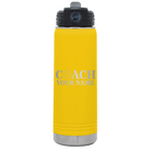 Personalized yellow 20 oz vacuum insulated water bottle with 'Coach Golf' design