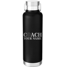 Personalized black 24 oz vacuum insulated water bottle with 'Coach Golf' design