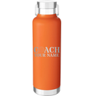 Personalized orange 24 oz vacuum insulated water bottle with 'Coach Golf' design