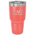 Personalized coral 30 oz vacuum insulated tumbler with 'Coach Golf' design
