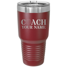 Personalized maroon 30 oz vacuum insulated tumbler with 'Coach Golf' design