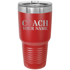 Personalized red 30 oz vacuum insulated tumbler with 'Coach Golf' design