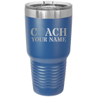 Personalized royal blue 30 oz vacuum insulated tumbler with 'Coach Golf' design