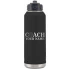 Personalized black 32 oz vacuum insulated water bottle with 'Coach Golf' design