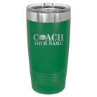 Personalized green 20 oz vacuum insulated tumbler with 'Coach Hockey' design