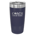 Personalized navy 20 oz vacuum insulated tumbler with 'Coach Hockey' design