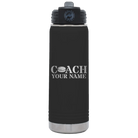 Personalized black 20 oz vacuum insulated water bottle with 'Coach Hockey' design