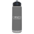 Personalized dark gray 20 oz vacuum insulated water bottle with 'Coach Hockey' design