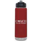 Personalized maroon 20 oz vacuum insulated water bottle with 'Coach Hockey' design