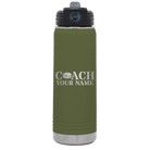 Personalized olive green 20 oz vacuum insulated water bottle with 'Coach Hockey' design