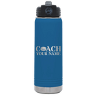 Personalized royal blue 20 oz vacuum insulated water bottle with 'Coach Hockey' design